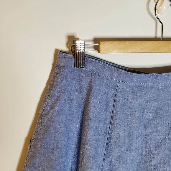 Joie lightweight pleated  blue button front chambray circle flare skirt Large - Picture 6 of 8